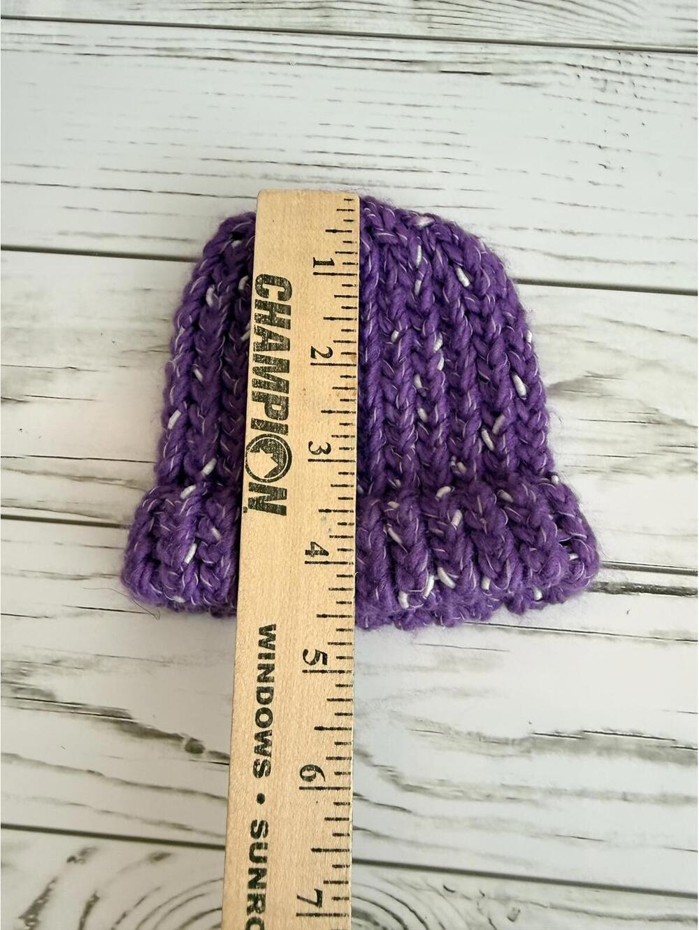 Hand Knit Baby Beanie Hats Lot of 3 Purple Green Multicolor Winter Infant - Picture 5 of 11